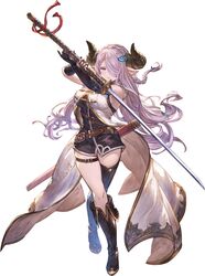  asymmetrical_footwear bare_shoulders belt blue_eyes boots braid coat commentary_request draph elbow_gloves female fingerless_gloves full_body gloves granblue_fantasy granblue_fantasy_versus hair_ornament hair_over_one_eye highres holding holding_sword holding_weapon horns katana knee_boots minaba_hideo narmaya_(granblue_fantasy) official_art parted_lips pink_hair pointy_ears sheath simple_background sleeveless solo standing sword thigh_boots thigh_strap thighhighs uneven_footwear weapon white_background 