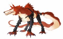  16:10 ambiguous_gender bandai_namco belt claws digimon digimon_(species) fangmon feral fur hornedfreak leather long_tail male multicolored_body multicolored_fur realistic sharp_teeth simple_background solo standing tail teeth two_tone_body two_tone_fur white_background widescreen 