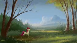  16:9 cutie_mark day detailed_background equid equine female feral friendship_is_magic grass hair hasbro hi_res hooves horse mammal my_little_pony nude outside pink_hair plant pony quadruped rose_(mlp) shamanguli sky solo standing tree widescreen 