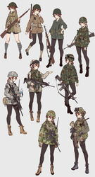  acog adapted_uniform alice_gear assault_rifle battle_rifle bolt_action bottle brodie_helmet camouflage chinese_commentary combat_helmet commentary_request contrapposto desert_camouflage eotech evolution fangdan_runiu gachimuchi goggles goggles_on_headwear gun gun_sling helmet highres holding holding_gun holding_weapon laser_sight leatherclub_scene_(meme) m14 m16 m16a1 m16a2 m1903_springfield m1_garand m1_helmet m4_carbine meme military military_uniform mk_18_carbine multiple_girls night_vision_device orange_hair original pantyhose pasgt_helmet puttee rifle short_shorts shorts simple_background soldier twintails uniform united_states united_states_army vietnam_war water_bottle weapon woodland_camouflage world_war_i world_war_ii 