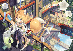  :&lt; against_railing animal_ear_fluff animal_ears bare_shoulders bench blonde_hair blue_eyes blush city clock cloud commentary_request creature detached_collar elevator escalator eyebrows female flat_chest floating_city floral_print flower food fox_ears fox_tail from_above hair_between_eyes hair_ornament hairclip holding japanese_clothes kuroino_(poco) kuromitsu_nene lantern layered_clothes leaf_hair_ornament leaning_forward looking_at_viewer looking_up momoyama_tsutsune original paper_lantern photoshop_(medium) poco_(asahi_age) popsicle railing railroad_tracks sandals shadow shawl shiratama_kitsune shorts sign sleeveless socks solo_focus spaghetti_strap speaker stairs standing strap_slip tabi tail train train_station white_legwear wind_chime wristband yukimi_(poco) 