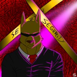  1:1 absurd_res anthro canid canine canis digital_media_(artwork) half-length_portrait hi_res intimidation male mammal night nightclub portrait security sergld solo subwoolfer wolf 