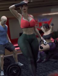  1boy 2girls 3d ada_wong ada_wong_(adriana) armpits big_ass big_breasts big_thighs breasts capcom claire_redfield claire_redfield_(jordan_mcewen) cleavage exercise female fully_clothed gym hourglass_figure huge_ass huge_breasts large_ass large_breasts male pawg resident_evil resident_evil_2 resident_evil_2_remake rigid3d slim_waist thick thick_thighs weights wide_hips working_out workout workout_clothes yoga_pants 