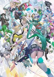  6+girls aqua_eyes bag blazpu blue_eyes blue_hair bug_miku_(project_voltage) dark_miku_(project_voltage) dragon_miku_(project_voltage) electric_miku_(project_voltage) everyone fairy_miku_(project_voltage) fighting_miku_(project_voltage) fire_miku_(project_voltage) flying_miku_(project_voltage) from_behind from_below frown ghost_miku_(project_voltage) glasses grass_miku_(project_voltage) green_eyes grey_hair grin ground_miku_(project_voltage) hair_over_one_eye hat hatsune_miku highres holding holding_umbrella ice_miku_(project_voltage) long_hair looking_at_viewer midair multiple_girls multiple_persona normal_miku_(project_voltage) pale_skin parasol parted_lips piano_print poison_miku_(project_voltage) pokemon project_voltage psychic_miku_(project_voltage) purple_hair rock_miku_(project_voltage) sandogasa shoulder_bag sidelocks smile steel_miku_(project_voltage) sunglasses teeth twintails umbrella very_long_hair vocaloid water_miku_(project_voltage) 