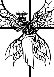  2017 6_wings ambiguous_gender anthro arthropod big_eyes black_and_white christianity cicada cross crucifix crucifixion deity digital_drawing_(artwork) digital_media_(artwork) exoskeleton full-length_portrait halo hi_res insect_wings insects mandibles monochrome multi_wing portrait religion scp-3004-1 scp_foundation silhouette simple_background solo spiked_halo sunnyclockwork three-quarter_view white_background wing_eyes wings 