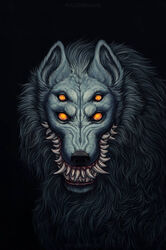  2021 4_eyes big_teeth black_background black_nose canid canine canis colored detailed detailed_fur ears_up eldritch_abomination fear_and_hunger female feral fluffy fur glistening glistening_body glistening_eyes glistening_fur grey_body grey_fur hi_res light lighting looking_at_viewer mammal moonless multi_eye no_pupils portrait razernius shaded sharp_teeth signature simple_background solo teeth wolf wrinkles yellow_sclera 