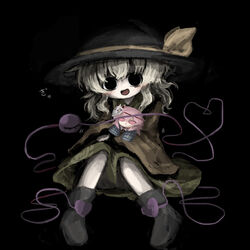  black_eyes black_footwear black_hat bow commentary_request doll eyeball female frilled_shirt_collar frilled_sleeves frills fumo_(doll) green_hair green_skirt hat hat_bow hat_ribbon hata_no_kokoro heripantomorrow holding holding_doll komeiji_koishi long_sleeves medium_hair pink_eyes pink_hair ribbon shirt skirt solo third_eye touhou translation_request wavy_hair wide_sleeves yellow_bow yellow_ribbon yellow_shirt 