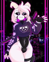  absurd_res anthro asriel_dreemurr clothing femboy finished gloves handwear hi_res leotard lewott looking_at_viewer solo undertale undertale_(series) weapon 