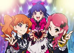  3girls brown_hair commentary_request enouchi_ai gloves jae_eun_(pretty_rhythm) long_hair miyama_reina multiple_girls ooruri_ayami ponytail pretty_rhythm pretty_rhythm_dear_my_future pretty_series purple_eyes purple_hair smile twintails 