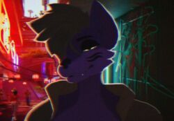  2023 altumnixis anthro canid canine canis chromatic_aberration clothing coat cyberpunk_2077 digital_media_(artwork) female five_nights_at_freddy&#039;s five_nights_at_freddy&#039;s:_security_breach looking_at_viewer mammal narrowed_eyes neon_lights portrait roxanne_wolf scottgames solo squint steel_wool_studios topwear wolf 