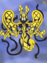  3:4 anthro echo_(rain_world) eco_(pyrite_hue) female glowing glowing_eyes golden_body hi_res humanoid particles pawpads paws pyrite_hue_(artist) rain_world saint_(rain_world) slugcat solo tentacle videocult wings 