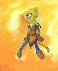  anthro armor black_eyes bold_and_brash_(meme) clothing felid female fur gamgyuls hi_res katia_managan khajiit mammal meme microsoft nickelodeon painting_(artwork) pink_nose prequel_adventure simple_background solo spongebob_squarepants squidward_tentacles tail the_elder_scrolls traditional_media_(artwork) yellow_background yellow_body yellow_fur 