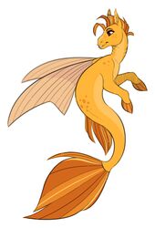  equid equine fatxolotl female feral fin fish gills hasbro hi_res hybrid mammal marine merpony my_little_pony neck_gills orange_body orange_scales peach_harvest_(luftraptor) red_eyes scales solo split_form 