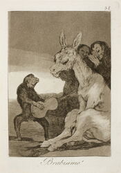  1799 18th_century absurd_res ambiguous_gender ancient_art aquatint asinus clapping clothed clothing donkey equid equine etching formal_art francisco_goya fur group guitar haplorhine hi_res hooves human laugh license_info los_caprichos mammal monkey monochrome musical_instrument nude open_mouth playing_guitar playing_music plucked_string_instrument primate public_domain semi-anthro sepia shirt simple_background sitting smile spanish_text standing string_instrument text topwear traditional_media_(artwork) translated 