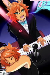  2016 anthro blue_eyes clothing countershading digital_media_(artwork) dream eyewear flower fur glasses hair kai_yun-jun keyboard_instrument lagomorph leporid male mammal music musical_instrument open_mouth orange_body orange_fur orange_hair piano plant rabbit shaded signature solo teeth text tokifuji tongue url yellow_body yellow_fur 