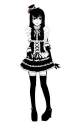  1boy anal crossdressing crossdressing gothic_lolita lolita_fashion male_focus monochrome moyashimon simple_background solo spot_color thighhighs trap yuuki_kei 