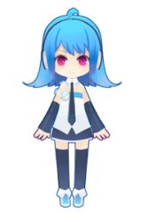  ahoge bili_girl_22 bilibili blue_hair chibi detached_sleeves female full_body hair_ornament hao_(patinnko) lowres necktie red_eyes ribbon solo thighhighs transparent_background 