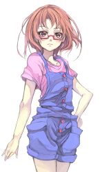  commentary_request female glasses hand_on_own_hip highres orange_hair photoshop_(medium) pink_eyes precure shirabe_ako short_hair solo suite_precure yukiwo 