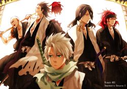  abarai_renji bleach hitsugaya_toushirou japanese_clothes kuchiki_byakuya madarame_ikkaku nadame_(ume645) pixiv_manga_sample spoilers sword weapon zaraki_kenpachi 