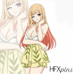  1girls blush cleavage female female_only hfxpins human kitagawa_marin pajamas solo sono_bisque_doll_wa_koi_wo_suru yellow_hair 