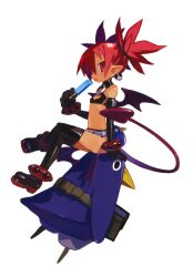  :p absurdres anklet arm_strap arm_support bandeau bat_wings belt belt_pouch bird black_choker black_footwear black_skirt black_thighhighs blush_stickers boots bracelet buckle choker crossed_legs demon_girl demon_tail demon_wings disgaea earrings elbow_gloves etna_(disgaea) female flat_chest food from_side full_body gloves hair_between_eyes hair_tie hand_on_another&#039;s_head harada_takehito high_heel_boots high_heels highres holding holding_food ice_cream jewelry looking_at_viewer makai_senki_disgaea_2 mini_wings miniskirt navel o-ring o-ring_choker official_art on_head pencil_skirt penguin person_on_head platform_footwear platform_heels pointy_ears popsicle pouch prinny profile red_eyes red_hair short_hair short_twintails side_slit simple_background sitting sitting_on_head sitting_on_person skirt skull skull_earrings slit_pupils spiked_hair standing strapless studded_bracelet tail thigh_boots thighhighs tongue tongue_out twintails white_background white_belt wings 