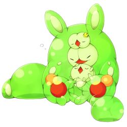  betobeto closed_eyes commentary_request duosion evolutionary_line no_humans pokemon pokemon_(creature) reuniclus saliva sleeping solosis 