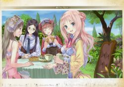  4girls absurdres astrid_zexis atelier_(series) atelier_meruru bow half_updo highres kishida_mel merurulince_rede_arls multiple_girls official_art photoshop_(medium) red_bow rororina_fryxell tilted_headwear totooria_helmold 