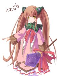  blush brown_hair commentary_request female holding holding_wand long_hair lymle_lemuri_phi masaki_(machisora) ribbon solo star_ocean star_ocean_the_last_hope twintails very_long_hair wand yellow_eyes 