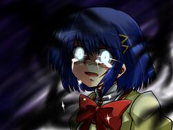  bad_id bad_pixiv_id blue_eyes blue_hair darkness female glowing glowing_eyes hair_ornament i&#039;m_such_a_fool mahou_shoujo_madoka_magica mahou_shoujo_madoka_magica_(anime) miki_sayaka mitakihara_school_uniform school_uniform short_hair solo sora_no_amagumo sparkle spoilers tears upper_body 