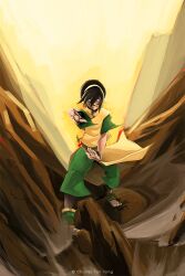  avatar:_the_last_airbender black_hair blind element_bender fighting_stance nickelodeon rock toph_bei_fong 