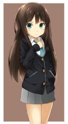  bad_id bad_pixiv_id blush brown_hair cardigan female green_eyes highres idolmaster idolmaster_cinderella_girls long_hair muttan_(ashiru-f) necktie school_uniform shibuya_rin skirt solo 