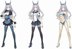  bare_legs bikini black_dress black_legwear black_wrist_cuffs blue_bikini blue_eyes blue_legwear costume_chart dodonpachi dodonpachi_saidaioujou dress expressionless female full_body grey_hair hairband headgear high_heels long_hair maid maria_(saidaioujou) multiple_views nagi_ryou necktie official_art puffy_sleeves school_uniform shoes side-tie_bikini_bottom simple_background skirt sneakers standing swimsuit thighhighs variations white_background wrist_cuffs 