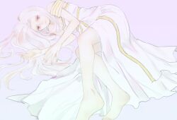  bad_id bad_pixiv_id barefoot dress fate/zero fate_(series) female hocus4411 irisviel_von_einzbern irisviel_von_einzbern_(angel&#039;s_song) long_hair lying pale_color red_eyes solo white_hair 