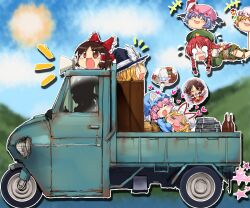  +++ 6+girls =_= alcohol bat_wings blonde_hair blue_dress blue_hair blush bottle bound bow bowl brown_eyes brown_hair closed_eyes commentary_request crying dreaming dress driving drooling female_pervert flandre_scarlet flying food green_dress hair_tubes hairbow hakurei_reimu hat hat_ribbon heart hong_meiling kirisame_marisa megaphone mima_(touhou) motor_vehicle multiple_girls o_o open_mouth pasta pervert pickup_truck pink_hair red_hair remilia_scarlet ribbon rice rope saigyouji_yuyuko sake shigeryun side_slit silhouette sleeping smile star_(symbol) streaming_tears tears tied_up_(nonsexual) touhou touhou_(pc-98) triangular_headpiece truck wavy_mouth wings witch_hat yakumo_yukari yellow_eyes yukkuri_shiteitte_ne 