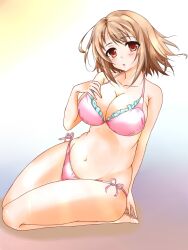  bad_id bad_pixiv_id bikini breasts brown_eyes brown_hair cleavage female highres idolmaster idolmaster_cinderella_girls large_breasts mimura_kanako plump short_hair swimsuit wide_hips yuuri_(sinjitu-no-yukue) 