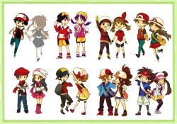  6+boys 6+girls :d :o ;d ;q ^_^ arm_up arms_at_sides back backpack backwards_hat bad_id bad_pixiv_id bag beanie bike_shorts black_dress black_footwear black_pants black_pantyhose black_socks black_thighhighs blue_hair blue_pants blue_shorts book boots border bow breasts brendan_(pokemon) brown_hair bukiko chibi clenched_hand closed_eyes closed_mouth commentary_request cropped_jacket dawn_(pokemon) double_bun dress dual_persona ethan_(pokemon) fading flat_chest floating_hair full_body gloves green_(pokemon) green_border hair_bun hair_ornament hand_on_own_hip hand_up happy hat hat_bow high_ponytail hilbert_(pokemon) hilda_(pokemon) holding holding_book holding_hands holding_strap hood hoodie jacket kneehighs kris_(pokemon) leaf_(pokemon) leggings legs_apart long_hair long_sleeves looking_at_another looking_back looking_up low_twintails lucas_(pokemon) lyra_(pokemon) may_(pokemon) medium_breasts miniskirt multiple_boys multiple_girls nate_(pokemon) one_eye_closed open_book open_clothes open_jacket open_mouth overalls pants pantyhose pigeon-toed pink_footwear pink_scarf pink_skirt pointing poke_ball_symbol pokemon pokemon_bw pokemon_bw2 pokemon_dppt pokemon_frlg pokemon_gsc pokemon_hgss pokemon_rgby pokemon_rgby_(prototype) pokemon_rse profile prototype_design pulling pulling_another&#039;s_clothes red_(pokemon) red_bow red_footwear red_hat red_scarf red_skirt rosa_(pokemon) running salute sash scarf shoes short_shorts short_sleeves shorts shoulder_bag sideways_glance simple_background skirt sleeveless smile socks standing stitches sweatdrop talking thighhighs tongue tongue_out twintails v-shaped_eyebrows vest visor_cap vs_seeker walking white_background white_gloves white_hat white_jacket yellow_skirt 