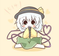  bad_id bad_pixiv_id blush_stickers chibi female green_eyes hands_in_opposite_sleeves hat heart heart_of_string komeiji_koishi open_mouth short_hair skirt smile solo south114 touhou white_hair 