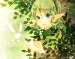  blue_eyes commentary_request fairy female green_hair hairband instrument kagamiya_ruru ocarina pointy_ears saria_(zelda) smile solo the_legend_of_zelda the_legend_of_zelda:_ocarina_of_time 