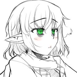  bad_id bad_pixiv_id bags_under_eyes female green_eyes kirise_mitsuru mizuhashi_parsee o3o pointy_ears scarf short_hair solo touhou whistling 