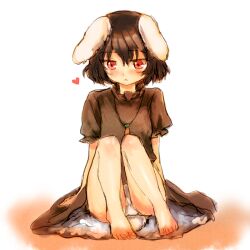  alternate_color animal_ears bad_id bad_pixiv_id bare_legs barefoot black_hair carrot carrot_necklace commentary_request feet female full_body furorida heart inaba_tewi jewelry necklace panties pantyshot pendant player_2 rabbit_ears short_hair simple_background sitting solo touhou underwear white_background white_panties 