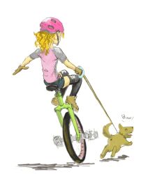  canine commentary_request copyright_request female gimp_(medium) gloves ground_vehicle helmet leash makun2400 pet_walking shorts solo thighhighs unicycle 