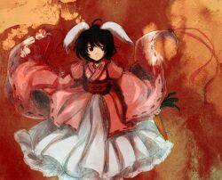  alternate_costume animal_ears bad_id bad_pixiv_id black_hair female inaba_tewi japanese_clothes long_sleeves obi rabbit_ears red_eyes sash short_hair solo touhou tsukiori wide_sleeves 