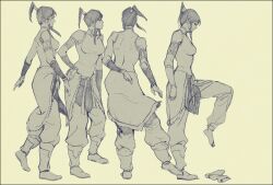  artist_request avatar_legends barefoot breasts female korra medium_breasts monochrome muscular photoshop_(medium) ponytail source_request the_legend_of_korra traditional_media 