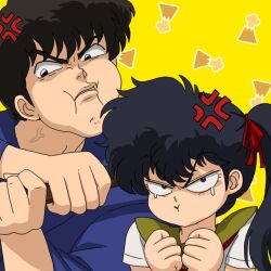  angry black_hair blue_eyes bokken brother_and_sister hair_tie hakama japanese_clothes kunou_kodachi kunou_tatewaki pout ranma_1/2 sailor_fuku school_uniform serafuku siblings sword tear tears vein veins volcano wantan-orz weapon wooden_sword 