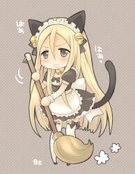  animal_ears apron bell black_dress black_footwear blonde_hair blush broom cat_ears cat_girl cat_tail chibi choker claymore_(series) collar dress duplicate dust_cloud female frilled_apron frills full_body holding holding_broom jingle_bell long_hair looking_at_viewer maid maid_apron maid_headdress mary_janes muted_color neck_bell open_mouth pixel-perfect_duplicate pocopoco puffy_short_sleeves puffy_sleeves ribbon-trimmed_thighhighs ribbon_trim shoes short_dress short_sleeves solo source_request sweat tail tareme thighhighs underbust v-shaped_eyebrows very_long_hair waist_apron white_apron white_thighhighs yuma_(claymore) 