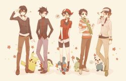  !? 5boys ;) alternate_costume bad_id bad_pixiv_id barry_(pokemon) barry_(pokemon)_(cosplay) bike_shorts blue_oak blue_oak_(cosplay) brendan_(pokemon) cosplay cyndaquil embarrassed ethan_(pokemon) hiding hilbert_(pokemon) kanoko33 lucas_(pokemon) may_(pokemon) may_(pokemon)_(cosplay) mudkip multiple_boys n_(pokemon) n_(pokemon)_(cosplay) one_eye_closed oshawott pokemon pokemon_(creature) pokemon_bw pokemon_dppt pokemon_gsc pokemon_hgss pokemon_rgby pokemon_rse red_(pokemon) scarf shell shirt silver_(pokemon) silver_(pokemon)_(cosplay) sleeping smile standing star_(symbol) striped_clothes striped_shirt turtwig v 