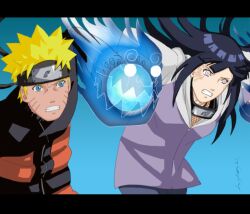  blonde_hair hood hoodie hyuuga_hinata long_hair naruto rasengan spiked_hair spiky_hair uzumaki_naruto veins white_eyes 