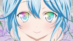  anime_screenshot bare_shoulders blue_eyes blue_hair blush collarbone denpa_onna_to_seishun_otoko female gradient_eyes long_hair looking_at_viewer multicolored_eyes portrait rainbow_eyes smile solo touwa_erio 