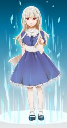  alice_(megami_tensei) bad_id bad_pixiv_id blonde_hair blue_dress dress female hair_ribbon hairband highres lolicon long_hair looking_at_viewer mary_janes megami_tensei miyami photoshop_(medium) puffy_sleeves red_eyes ribbon shin_megami_tensei shoes solo 