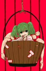  bad_id bad_pixiv_id blood bucket female green_eyes green_hair hands highres in_bucket in_container kisume legs open_mouth rope shimana_(cs-ts-az) short_hair solo touhou twintails wooden_bucket 